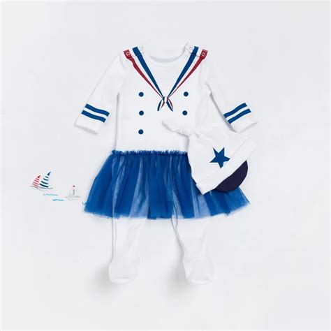New Naval Sailors Style Infant Long Sleeve Rompers Hat Set Fashion Baby