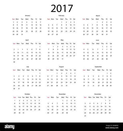 Vector Calendar For 2017 Stock Vector Image And Art Alamy