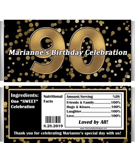 90th Birthday Candy Bar Wrappers 90th Birthday Party Favors