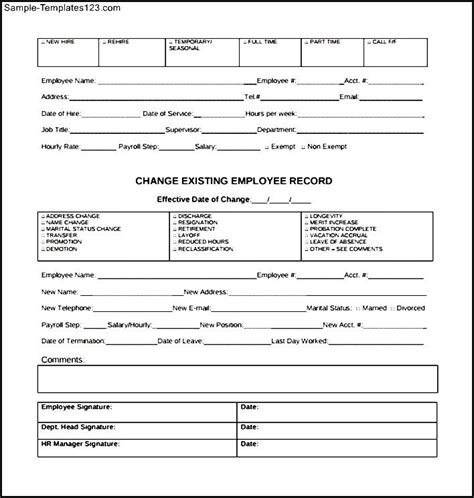 For example, if employees habitually forget to sign their time cards, a brief memo can remind them of the requirement. Employee Payroll Personnel Change Form - Sample Templates ...