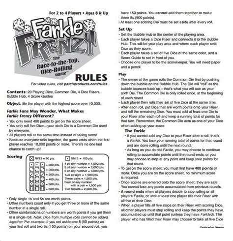 Official Printable Farkle Rules Printable World Holiday