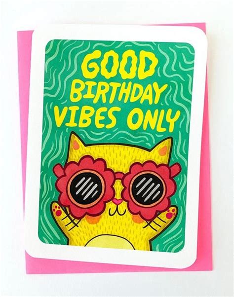 Good Birthday Vibes Cat Funny Birthday Card Friend Best Etsy