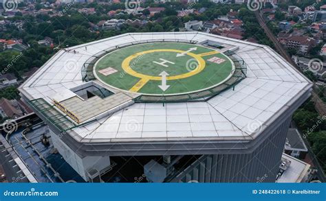Aerial View Of Helipad Helicopter Landing Pad On Rooftop On Skyscraper