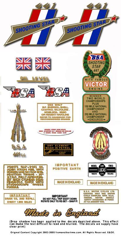 1968 69 B44ss Bsa Shooting Star Decals Decal Set