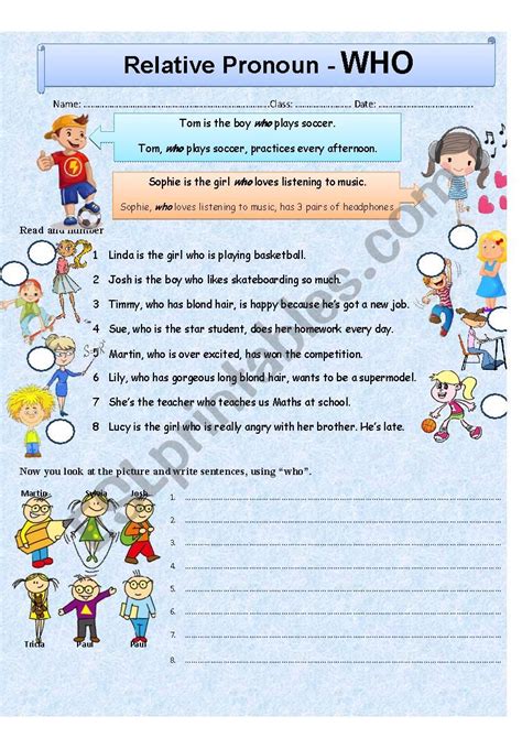 Relative Pronoun Who Esl Worksheet By Bbtl