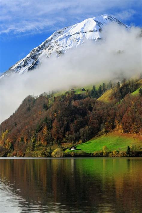 Autumn And Winter Together Lake Lungern Canton Of Obwalden