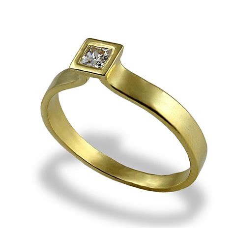 Diamond Engagement Ring Square Diamond Ring Gold Engagement Band