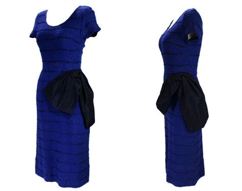 size 2 1950s marilyn dress nubby royal blue knit wiggle dress with p vintage vixen clothing