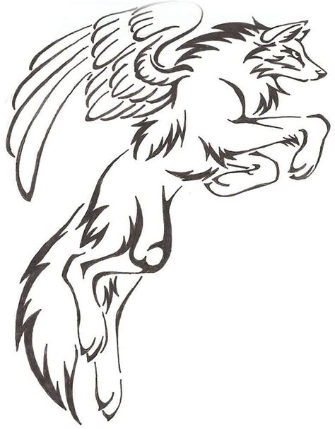 Nice Tribal Flying Wolf With Wings Tattoo Stencil Wolf Drawing Cool
