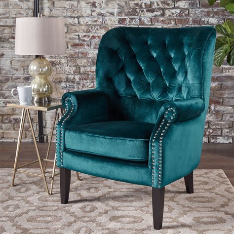 Traditional Teal Velvet Trim Accent Chair Lounge Living Room Bedroom