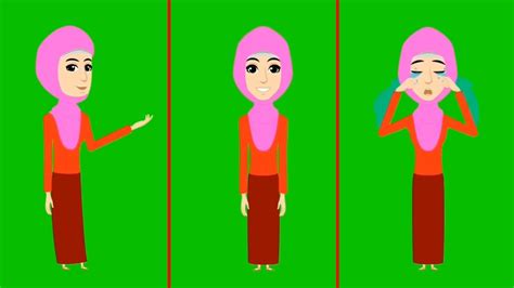 Free Green Screen Animasi Cewek Berhijab Berdiri Berbicara Marah
