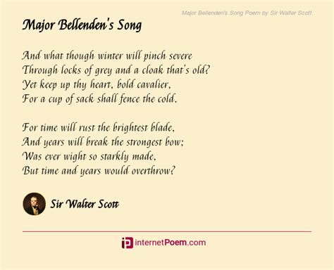 Major Bellenden S Song Poem By Sir Walter Scott
