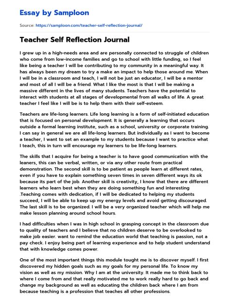 ≫ Teacher Self Reflection Journal Free Essay Sample On