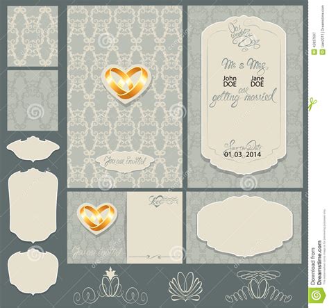 Set Of Wedding Invitation Cards With Floral Elements Stock Vector