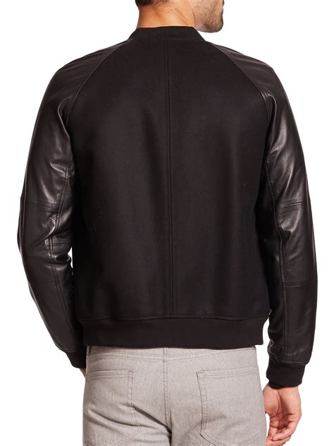 Lyst Vince Wool And Leather Bomber Jacket In Black For Men