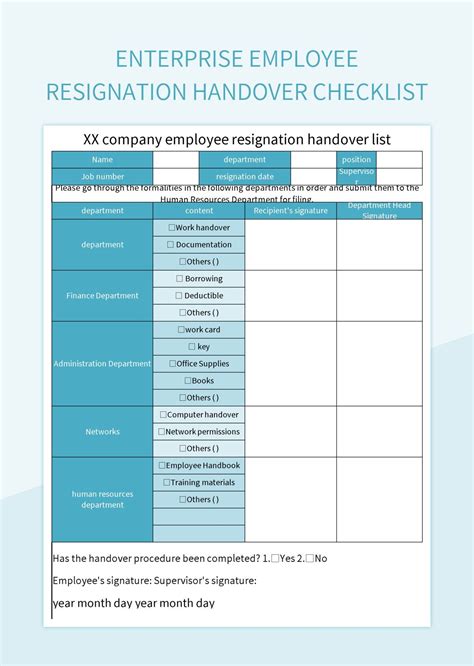 Enterprise Employee Resignation Handover Checklist Ex Vrogue Co