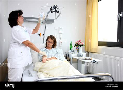 Hospital Female Patient Getting An Infusion Stock Photo Alamy