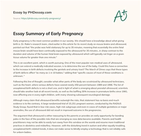 essay summary of early pregnancy 400 words