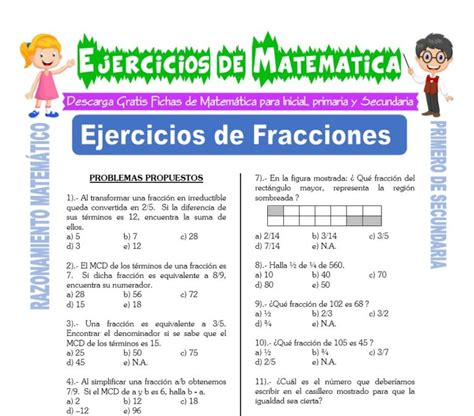 Ejercicios de Fracciones para Primero de Secundaria Matemática