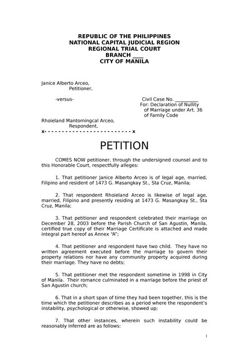 303625066 Sample Petition For Annulment Republic Of The Philippines