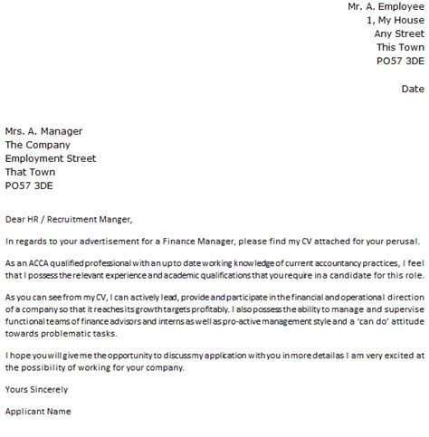 Don't send your resume without a cover letter. Finance Manager Cover Letter Example for Job Applications ...