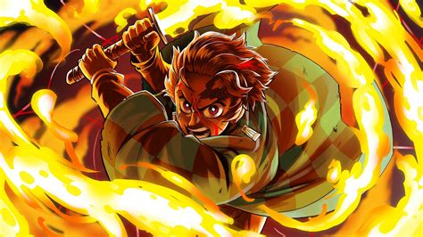 2560x1440 Tanjirou Kamado Demon Slayer Fire Art 1440p