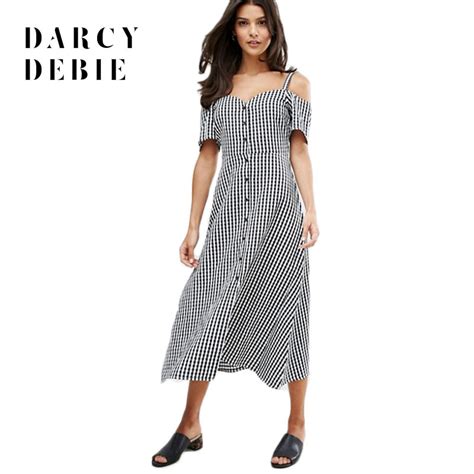 Darcydebie 2018 Vintage Plaid Off Shoulder Midi Dress Women Clothing