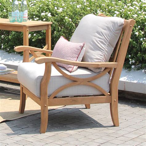 Solid Teak Wood Outdoor Lounge Chair With Beige Cushion Cambridge Casual