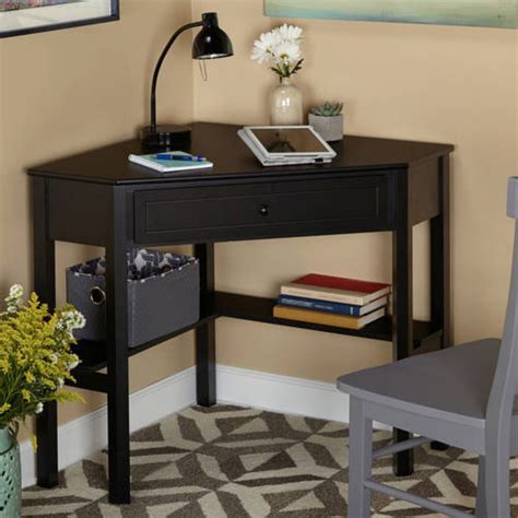 Corner Writing Desk With Pullout Drawer And Shelf Multiple Finishes