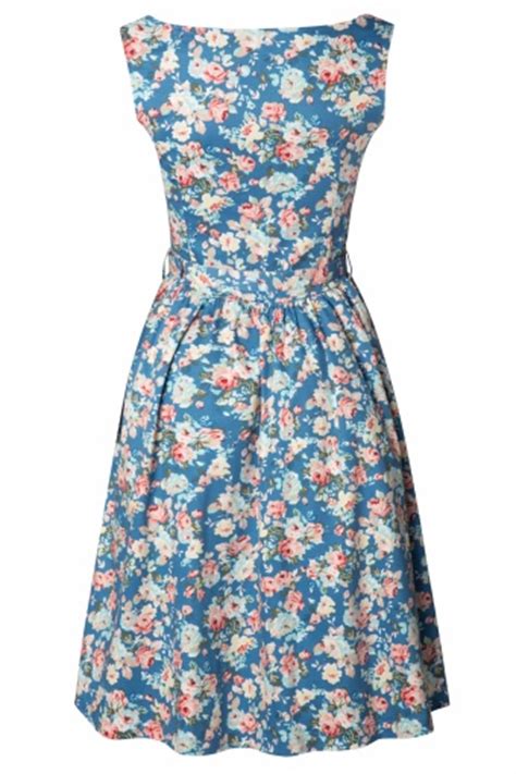 50s Audrey Floral Semi Swing Dress In Sky Blue