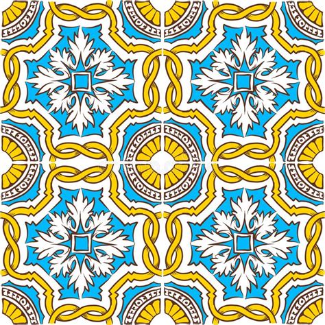 Portuguese Azulejos Tile Seamless Pattern Traditional Watercolor