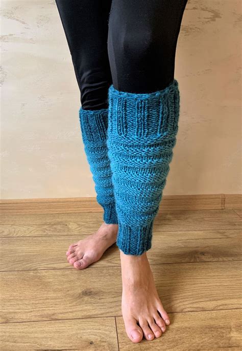 Knitted Leg Warmers In Shades Of Blue Hand Knitted Blue Etsy In 2021 Knitted Leg Warmers