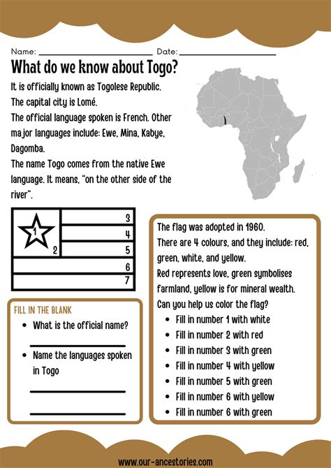 Our Ancestories Togo Country Profile Free Worksheets