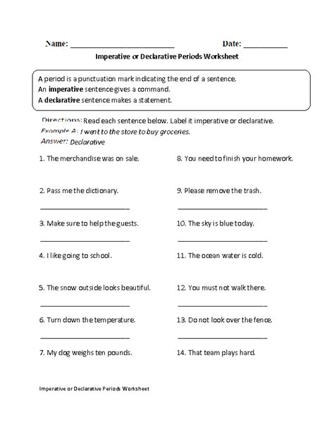 Periods Worksheets Imperative Or Declarative Period Worksheet