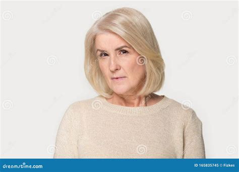 Head Shot Of Angry Old Woman Looking At Camera Stock Image Image Of