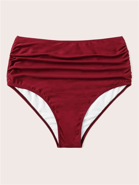 Plus Size Red Ruched High Waist Bottom Bikini Bikinis Plus Size