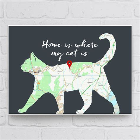 home is where my cat is map print by well bred design