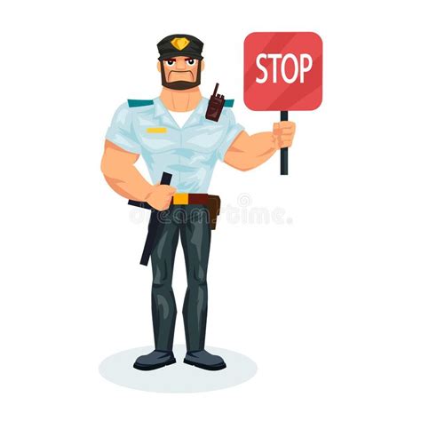 Policeman With Stop Sign Stock Vector Illustration Of Stop 97510773