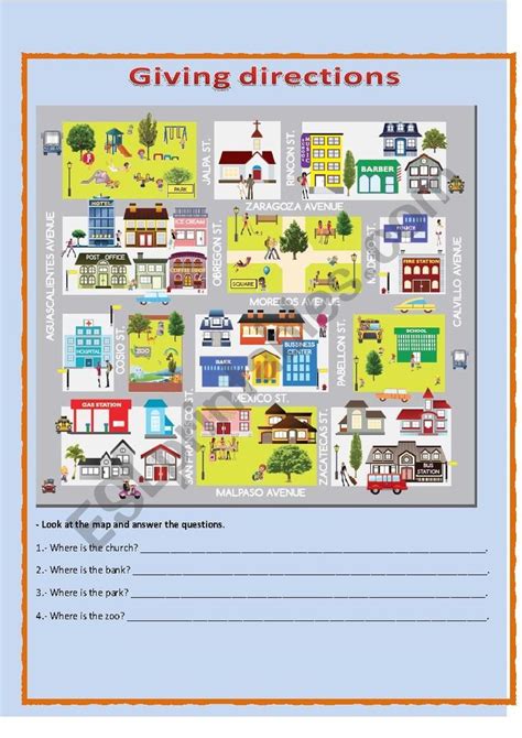 Giving Directions Map Incluided Esl Worksheet By Shinaoxi Map