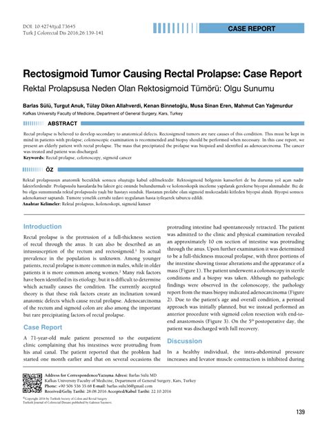 Rectosigmoid Tumor Causing Rectal Prolapse Case Report Rektal