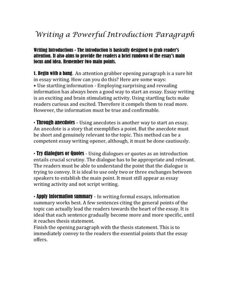 Writing A Powerful Introduction Paragraph