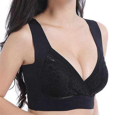 Plus Size Deep Plunge Embroidered Full Cup Wireless Bras Acc Plus