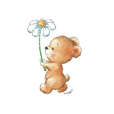 Baby Bear With Flower Poster By Anna Abramskaya Cute Bear Drawings