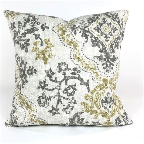 Grey Gold Throw Pillow Covers Farmhouse Cushions Damask Stripe Etsy