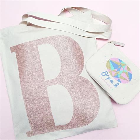 Our Brand New Rose Gold Glitter Initial Totes And Birthstone Pouches