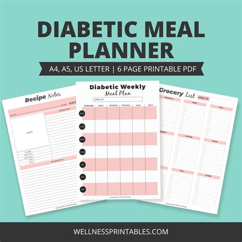 Diabetic Meal Planner Printable Menu Plan Printable Etsy