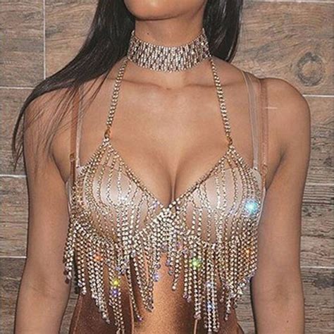 fashion night out crystal bralette women chains necklaces jewelry bikini tassel beach harness