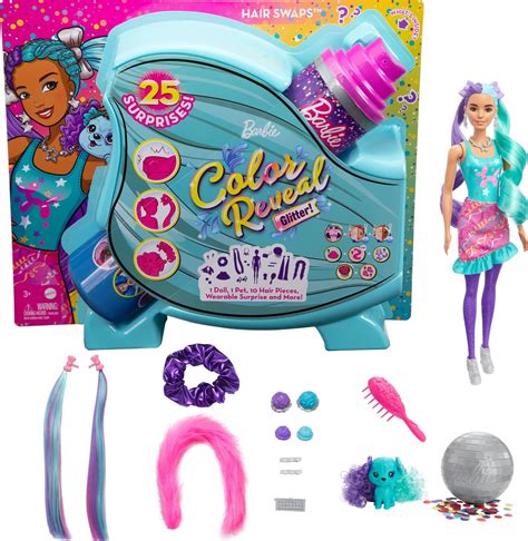 buy barbie color reveal doll glittery purple with 25 hairstyling and party themed surprises