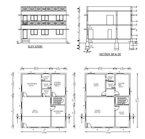 House Plan Elevation And Section