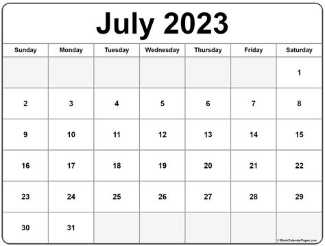 July 2023 Calendar Printable Printable Blank World